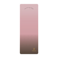 Pink and brown gradient yoga mat with 'Omae' branding on a light gray background
