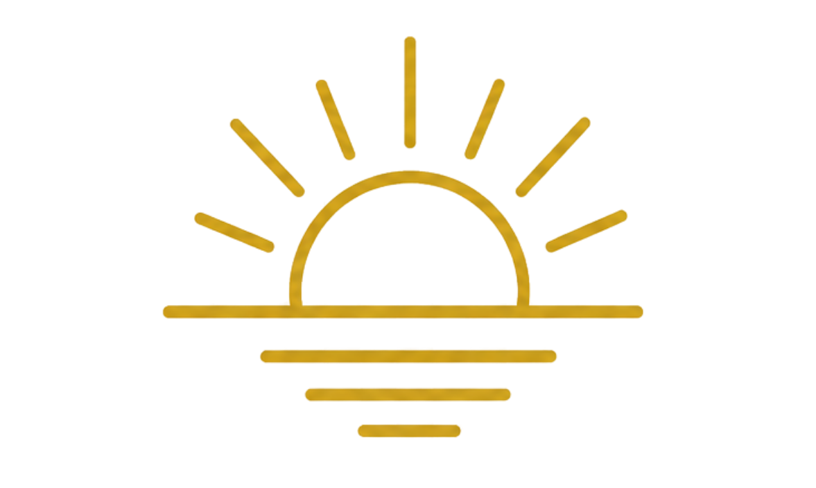 Simple line drawing of a sun on a white background